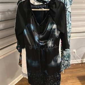 T Tahari Black dress with tye dye print